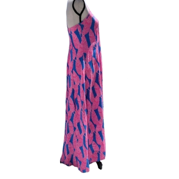 Vineyard Vines, Blue, Pink & White Palm Leaf Pattern Maxi Dress, Sleeveless - Picture 4 of 13
